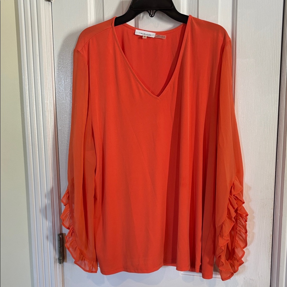 Calvin Klein Orange Ruffle Sleeve Blouse